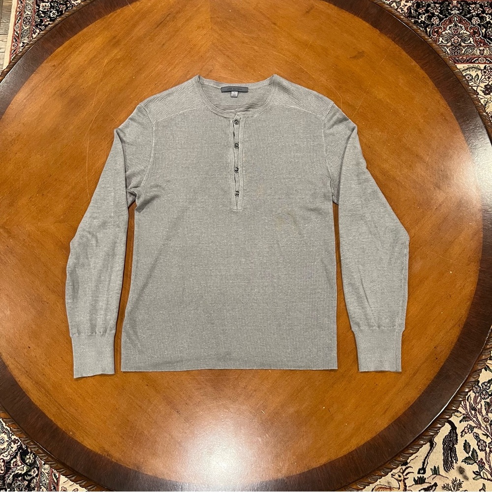 John Varvatos Collection 100% Linen Henley Sweater Gray Medium Lightweight Knit - Picture 4 of 16